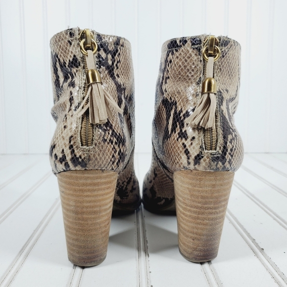 Anne Klein Beige Snakeskin Niccie Almond Toe Block Heel Booties H626 - Picture 6 of 11
